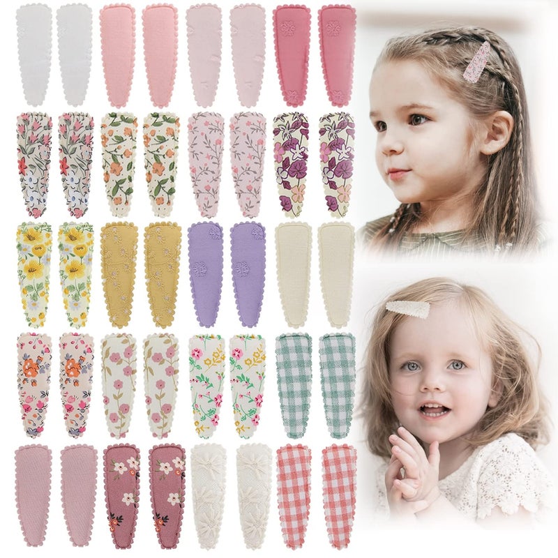 KIDOCHEESE 40pcs Baby Hair Clips Flower Patterns Snap Hair Clips Wrapped by Cloth Hair Pins Baby Girls Barrettes Hair Accessories for Baby Girls Infants Toddler Kids - Image 1